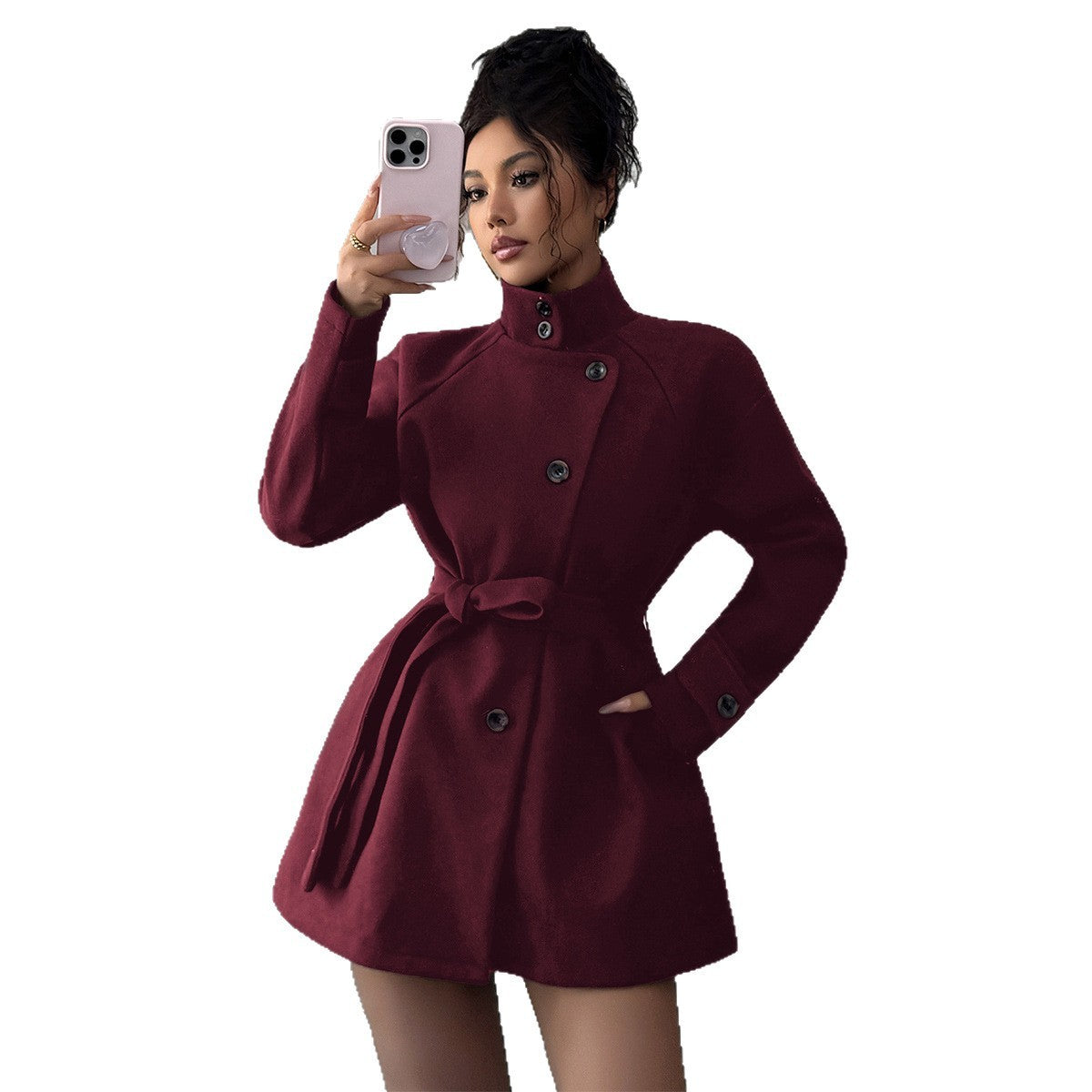 Chaqueta cortavientos informal de manga larga con botones de color liso para mujer
