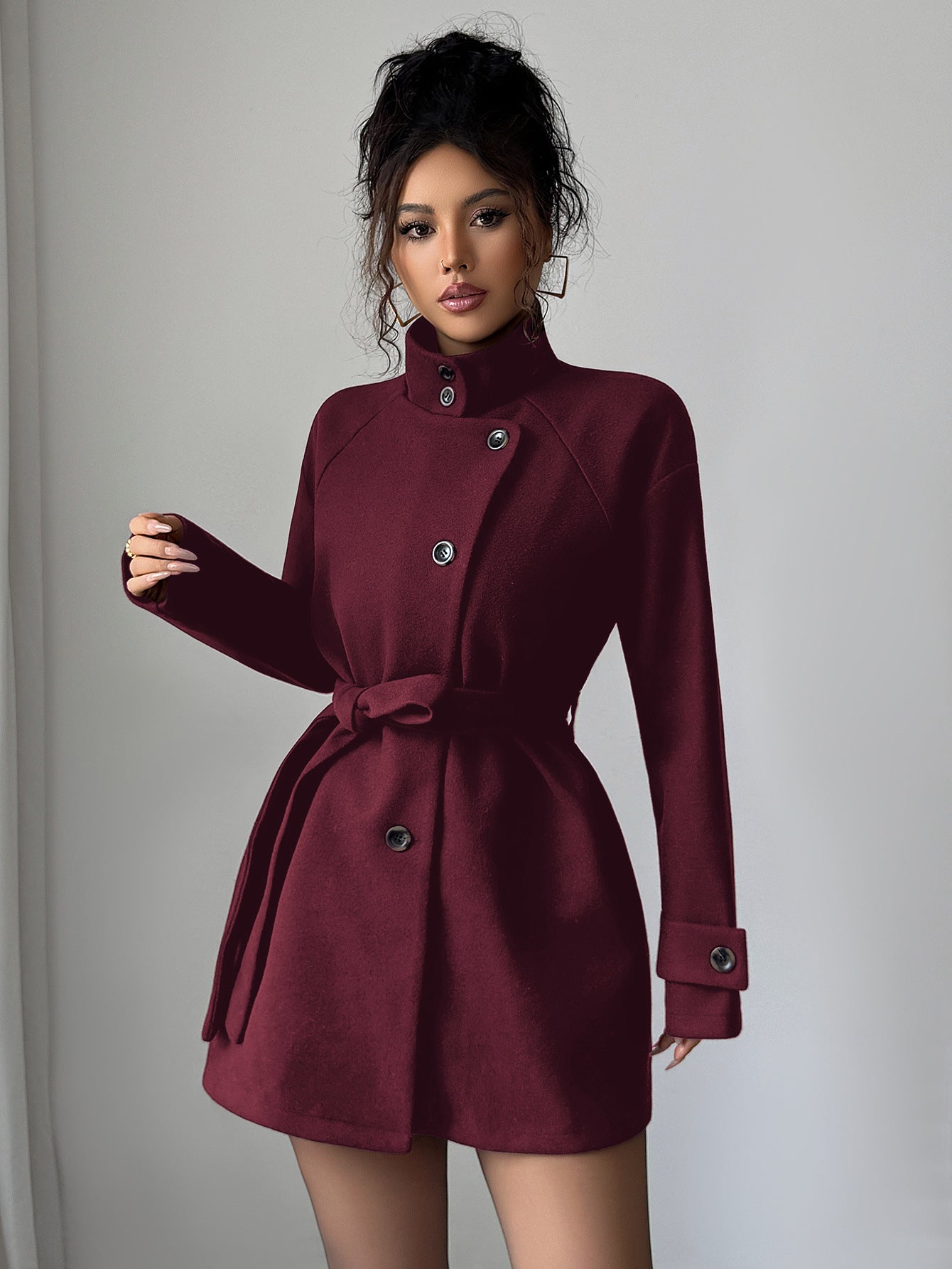 Chaqueta cortavientos informal de manga larga con botones de color liso para mujer