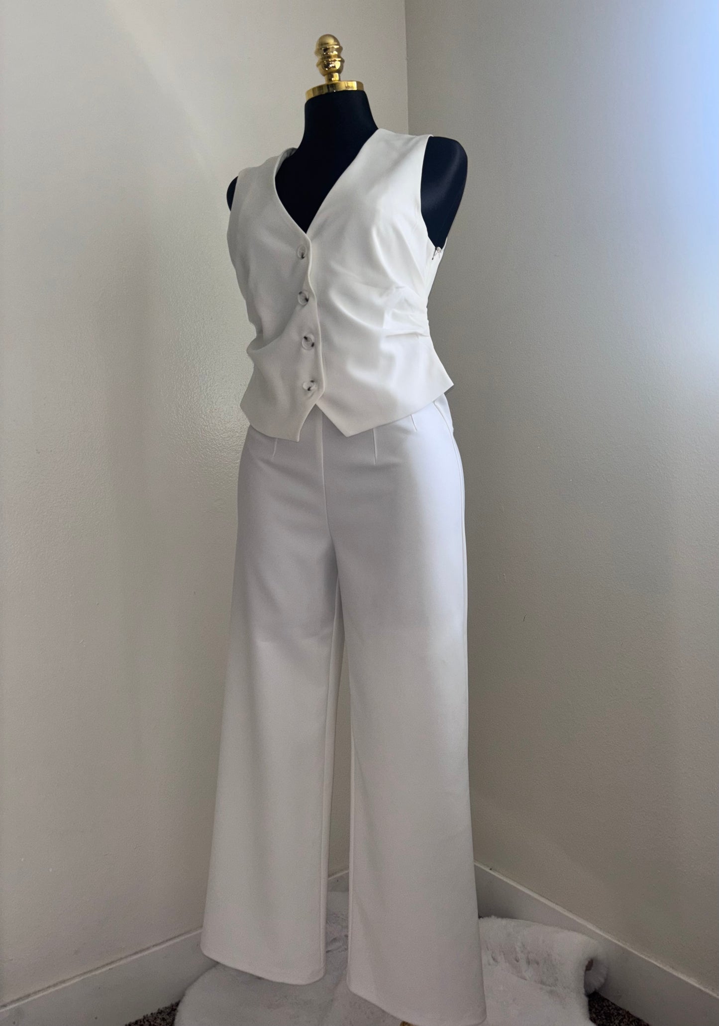 White Structured Button Vest Top