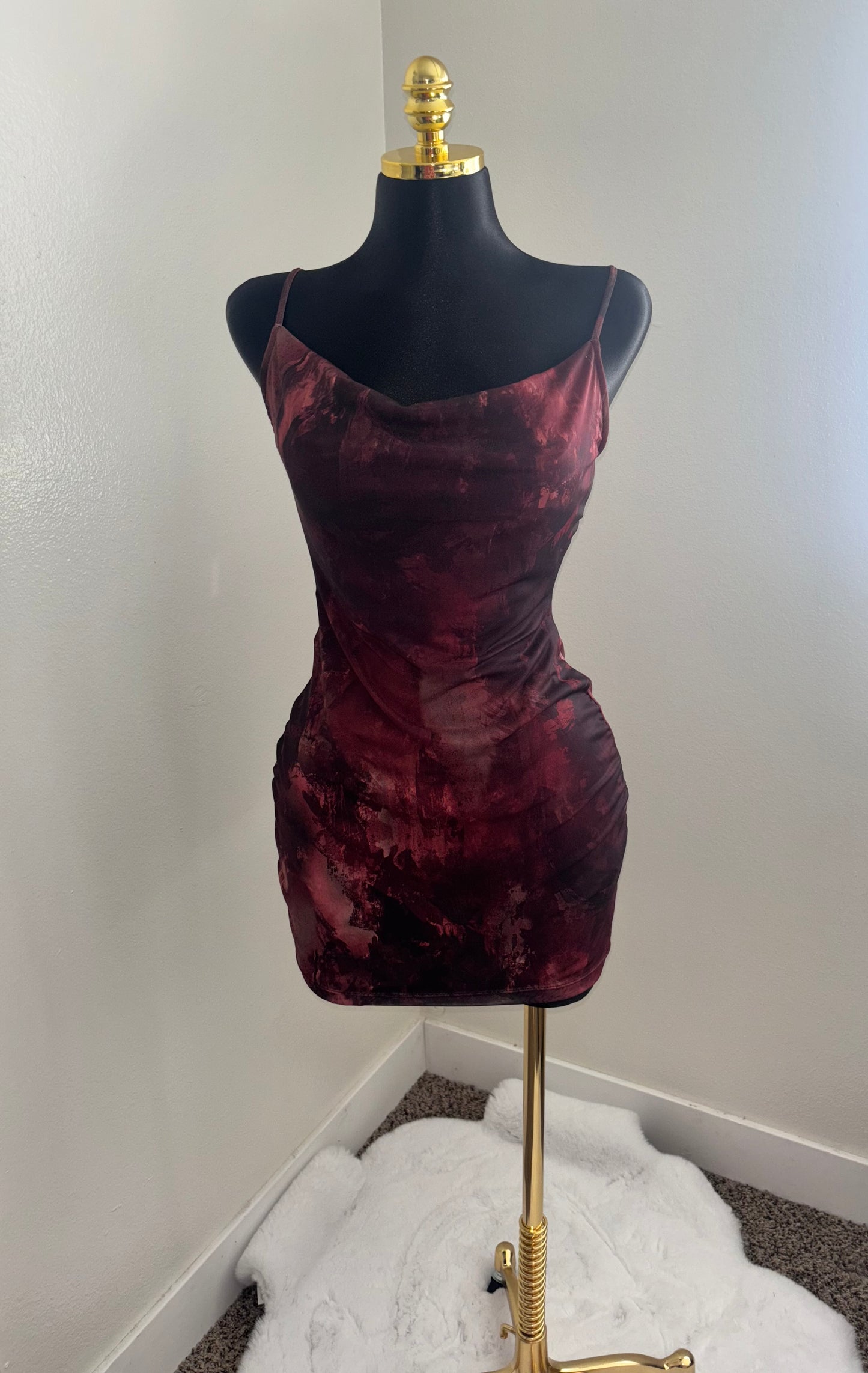 Crimson Velvet Marble Mini Dress