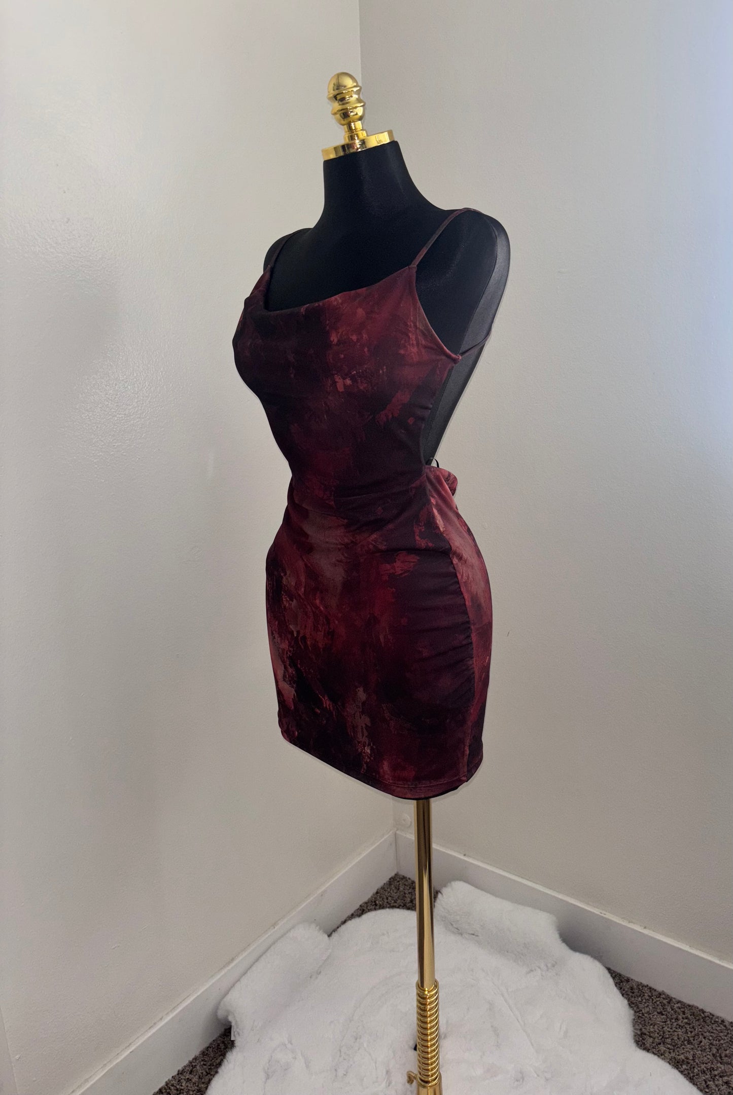 Crimson Velvet Marble Mini Dress