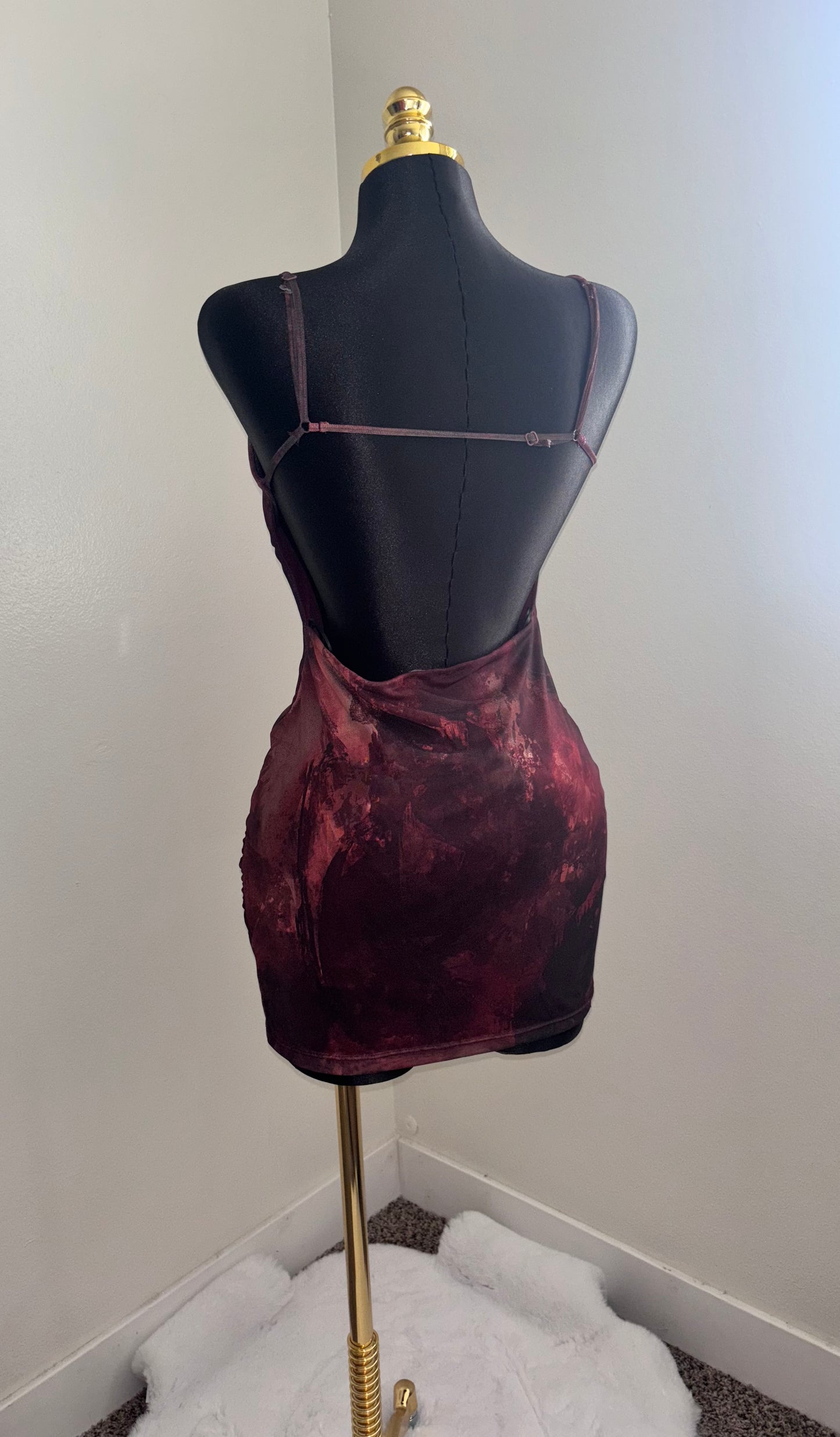 Crimson Velvet Marble Mini Dress