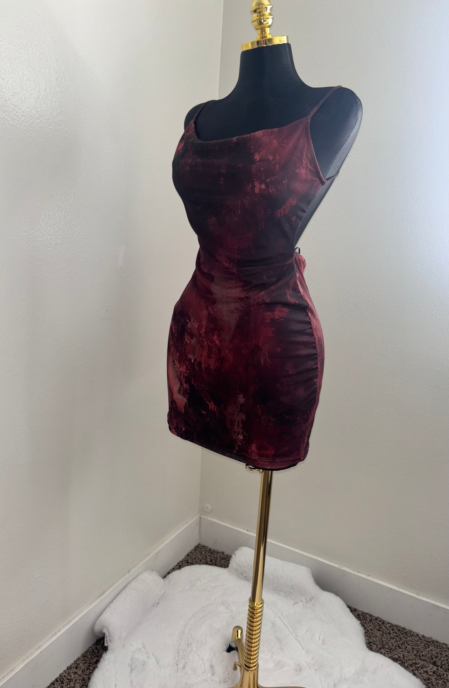 Crimson Velvet Marble Mini Dress