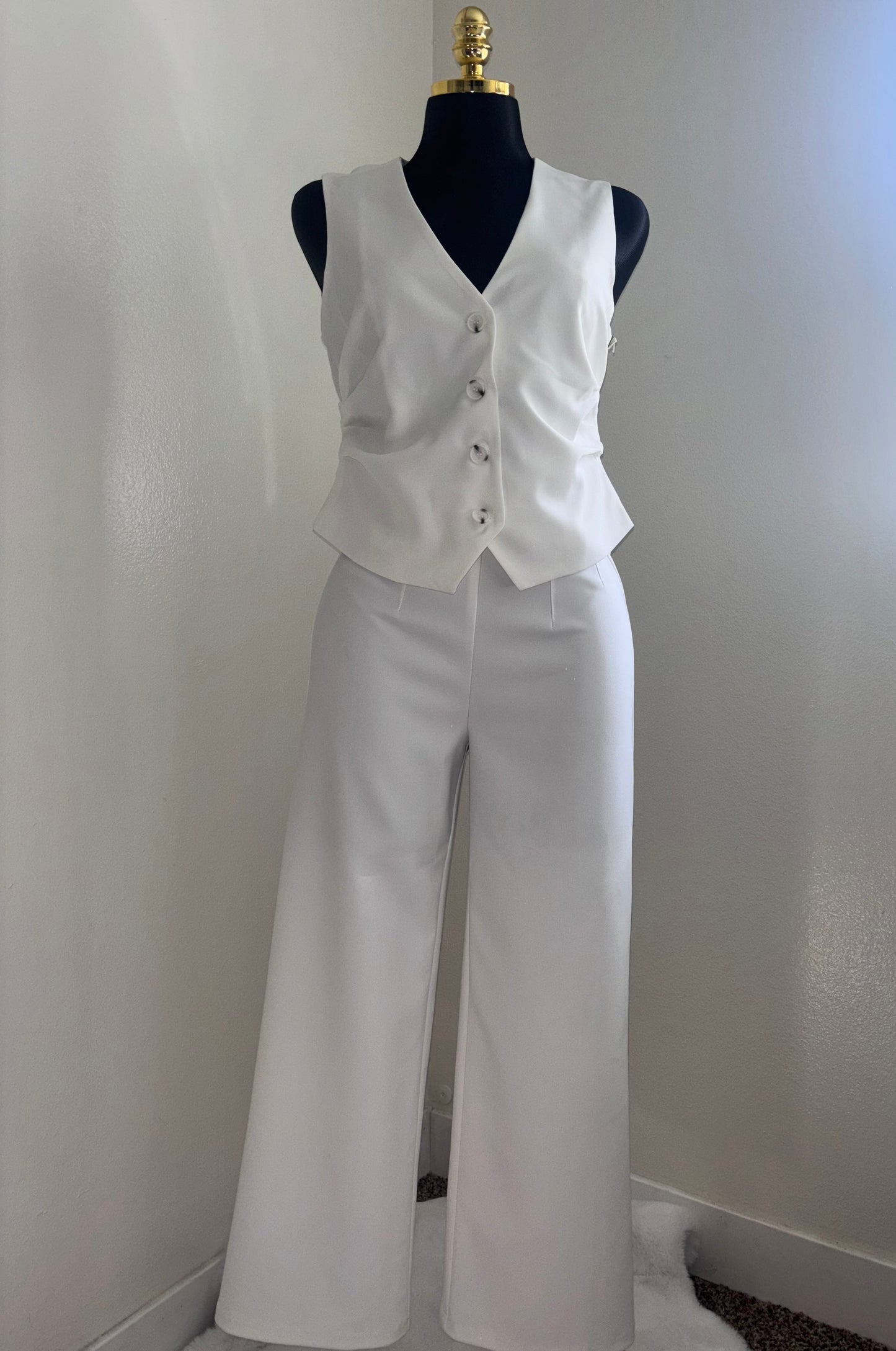 White Structured Button Vest Top