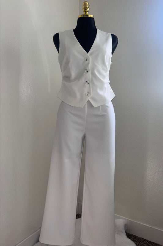 White Structured Button Vest Top