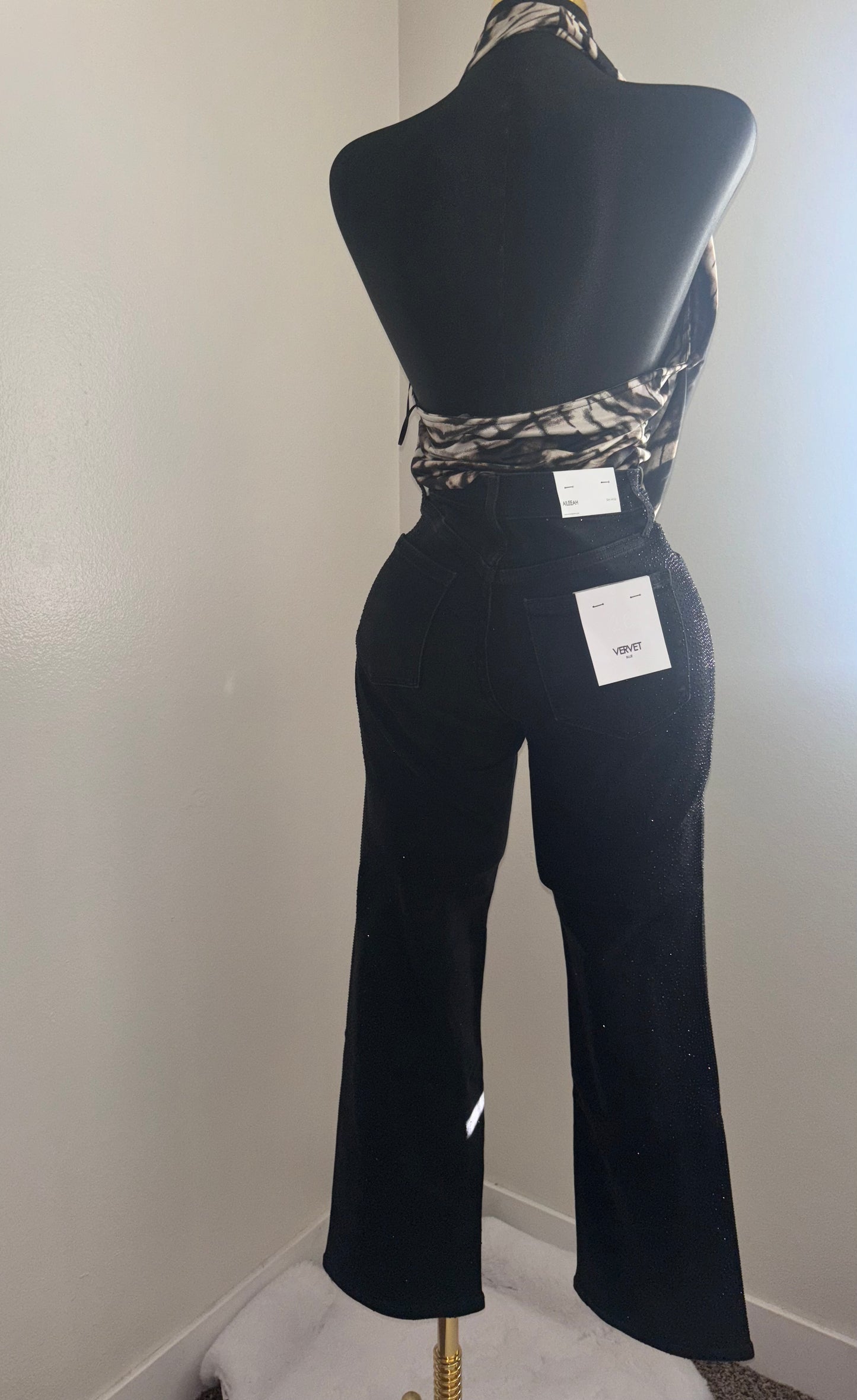 Abstract Satin Halter Top - Brown & Cream Marble Print