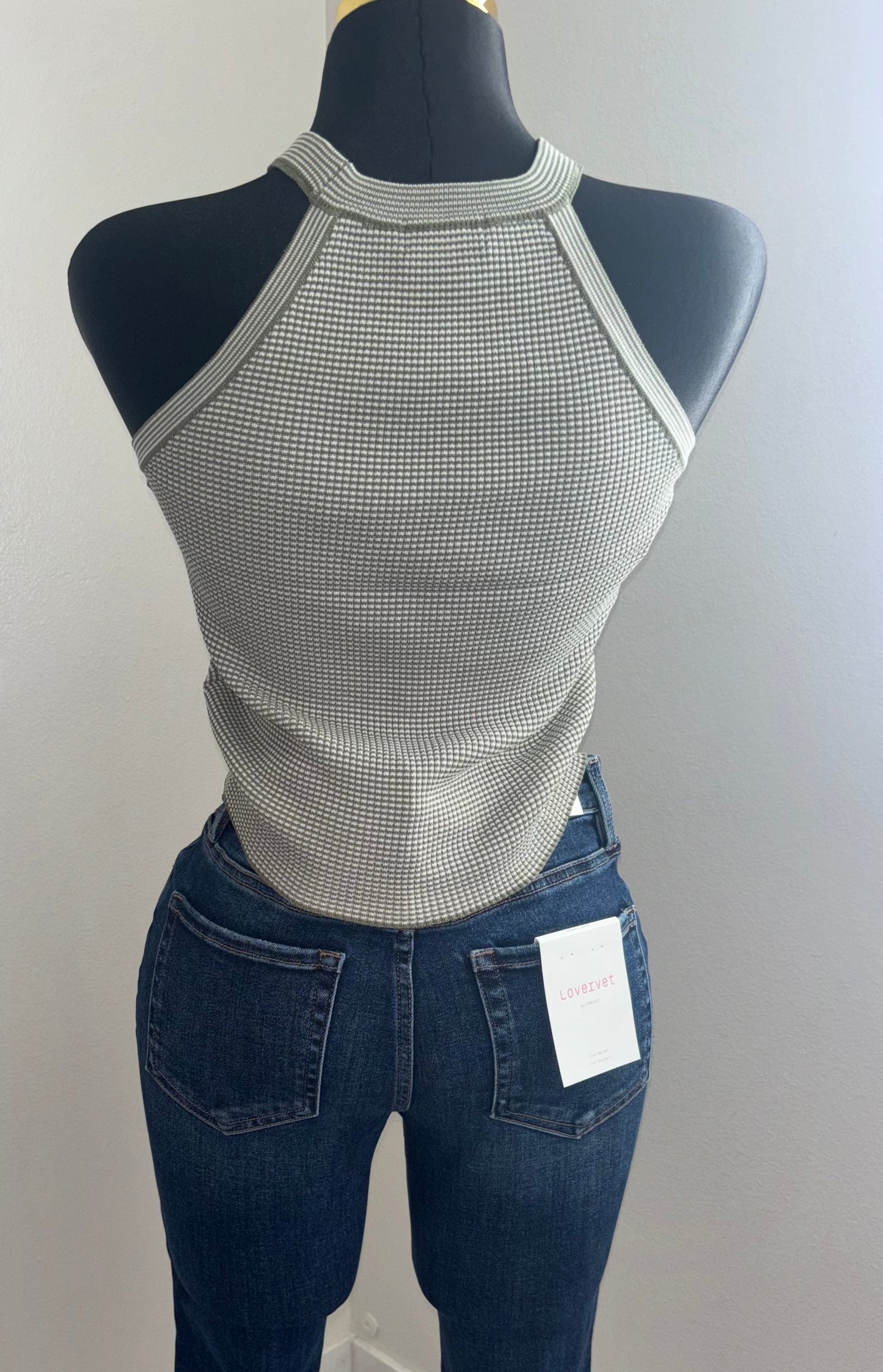 Pearl Accent Halter Knit Top