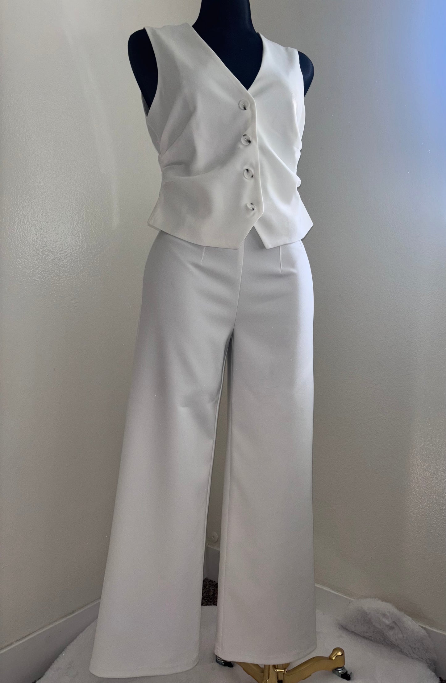 White Structured Button Vest Top