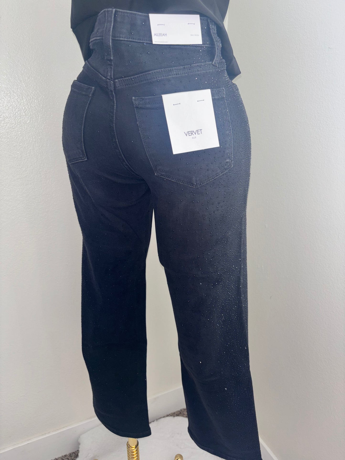 Black Rhinestone Destail Jeans