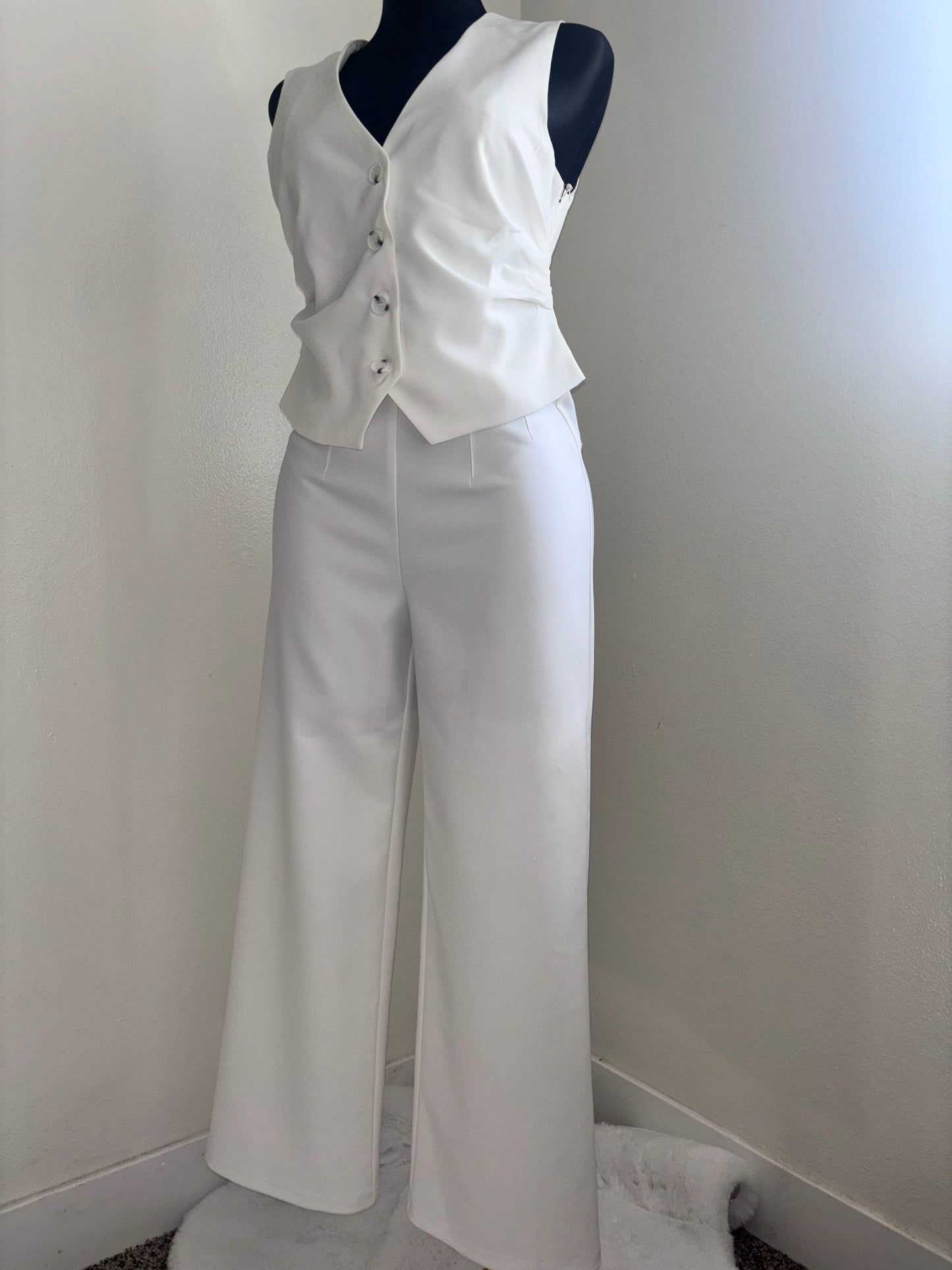 White Structured Button Vest Top